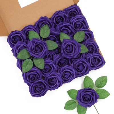 Produktbild von 25 Stück künstliche lila Rosen zur Dekoration