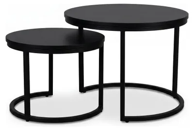 Produktbild von SensaHome Couchtisch-Set rund – Antikes rundes Holztisch-Set – großer Tisch 58 x 40 cm, kleiner Tisch 43 x 33 cm – Schwarz
