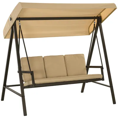 Produktbild von Hollywoodschaukel Gartenschaukel Schaukelbank, verstellbares Sonnendach, 200 cm x 125 cm x 175 cm, Beige + Braun