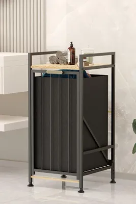 Produktbild von Evila Originals, Hochwertiger Wäschekorb (Beige/Schwarz) - 37x72x35 cm, Metall/MDF