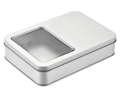 Aufbewahrungsdose Blech 160x110x35 mm silber mit Fensterdeckel