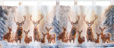 Produktbild von Heimtexland Scheibengardine Weihnachten Fensterdeko Hirsche im Schnee Weihnachtsgardine bedruckt Deko Gardine blickdicht 45x120 mit Schlaufen Winter Deko Typ651