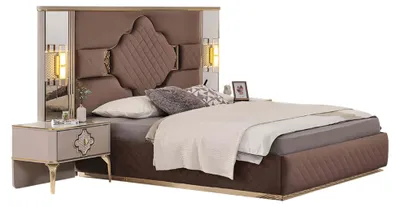 Produktbild von Braun-Beige Exklusive Schlafzimmer Garnitur Doppelbett 2x Nachttische