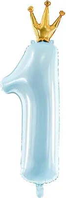 Produktbild von Folienballon Ziffer 1 mit Krone 30x92cm hellblau