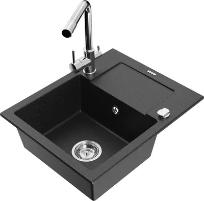 Produktbild von Mexen Enzo 1 Becken-Granitspüle mit Abtropffläche und Mischbatterie Duero, Schwarz/Silbermetallic - 6506-73-671600-00