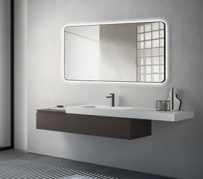 Zdjęcie produktu dla Lustro ?azienkowe z o?wietleniem TALOS LED TREVISO w matowej czerni 120x70 cm – Lustro z funkcj? czujnika Hand Wave – mo?liwo?? monta?u w pionie i poziomie – odpowiednie do pomieszcze? o podwy?szonej wilgotno?ci dzi?ki aluminiowej ramie