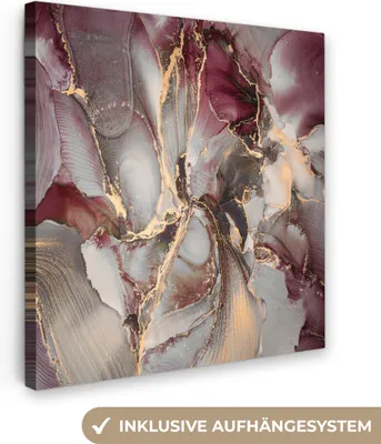Produktbild von MuchoWow® - Leinwandbilder - Gold - Marmor - Lila, Wandbild, Wanddeko Bilder Wohnzimmer, 90x90 cm