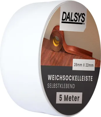 Produktbild von Dalsys Weichsockelleiste selbstklebend Weiß 5m Klebeleiste, Abschlussleiste für Fugen in Wohnbereich, Küche, Bad, aus PVC Kunststoff