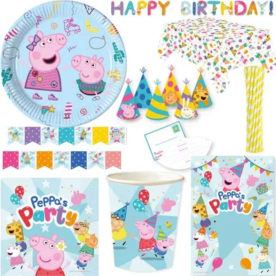 Produktbild von XL Partyset Peppa Wutz Kindergeburtstag Geburtstag Deko Party Set