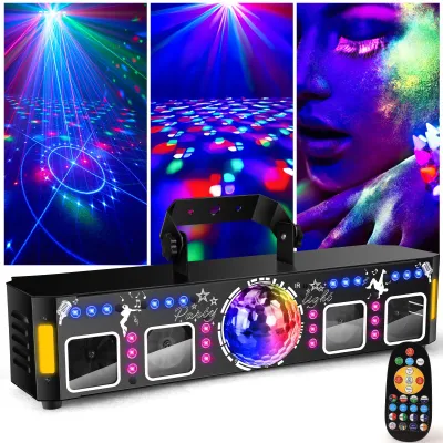 Produktbild von Fwiull 6-in-1 Discolicht Partylicht mit Fernbedienung 125 Lichtmuster – Schwarzes