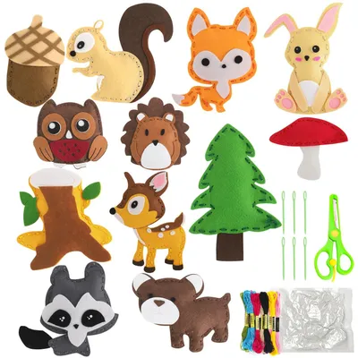 Produktbild von Rayong Nähsets für Kinder, Tierformen, Filz, Nähsets für Kinder ab 6 Jahren, Tier-Nähsets, gefilzte Waldtiere, Bastelset, Nähsets für Kinder, kreative Projekte, Handarbeit für Kuscheltiere