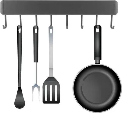 Immagine prodotto di Mensola da cucina grigia autoadesiva da 40 cm con 8 ganci