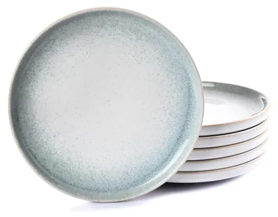 Imagen del producto de Platos de porcelana, color azul claro, juego de 6 unidades, 23 cm de diámetro, para la cocina
