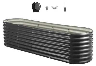 Zdjęcie produktu dla Podwyższona metalowa donica VEVOR, 240 x 60 x 56 cm, ocynkowana donica zewnętrzna z otwartą podstawą, odpowiednia do uprawy warzyw i kwiatów, ciemnoszara