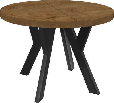 Produktbild von Runder Ausziehbarer Tisch für Esszimmer, PERO, Loft-Stil, Skandinavische, Durchmesser: 90 / 190 cm, Farbe: Eiche Lefkas / Schwarz