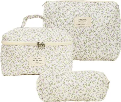 Image de Trousse de maquillage Set Make up Bag Voyage Coton Motif Fleurs Aesthetic Kawaii Beauty Bag