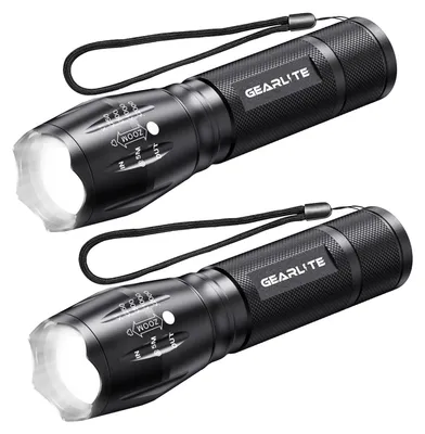 Productafbeelding van GEARLITE LED zaklamp, batterijbediend, 2 stuks, 2000 lumen, extreem heldere LED zaklamp met 5 modi, IP65 waterdicht, handlamp voor kinderen, geschikt voor kamperen, wandelen, outdoor activiteiten en noodsituaties