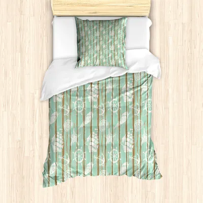 Produktbild von ABAKUHAUS Steuerrad Mantele, Mint Seashell Segeln, Milbensicher Allergiker geeignet mit Kissenbezügen, 135 cm x 200 cm - 80 x 80 cm, Minzgrün