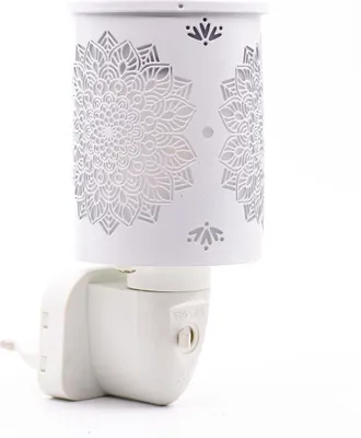Immagine prodotto di Lampada profumata Mandala di Candle Brothers, lampada aromatica con luce LED, in resina termodurente e ferro, luce d'atmosfera, bianco/argento
