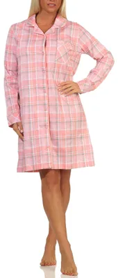 Produktbild von Damen Nachthemd langarm in Karopotik zum durchknöpfen in Single Jersey Qualität ; rosa , 36