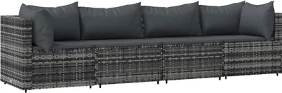 Produktbild von vidaXL 4-tlg. Garten-Lounge-Set mit Kissen Grau Poly Rattan