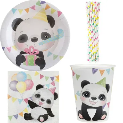 Produktbild von Panda Pandabär Partyset Kindergeburtstag Party Deko Teller Becher Servietten