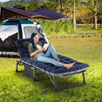 Produktbild von Meulbaty klappbare Sonnenliege für Balkon & Garten – 200kg Tragfähigkeit, 5-stufig verstellbar, mit Auflage, Seitentasche & Kopfstütze