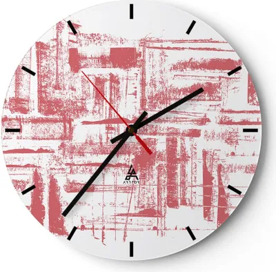Produktbild von Wanduhr - Rund - Glasuhr - Rot Textur Muster - 40x40cm - Schleichendes Uhrwerk - Lautlos - zum Aufhängen bereit - Dekoration Modern - Wanddekoration aus Glas - C3AR40x40-5048