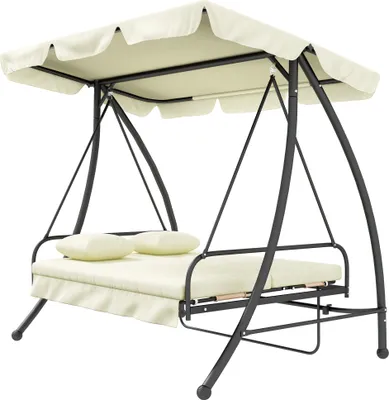 Produktbild von Hollywoodschaukel, Schaukelbank mit Liege-Funktion, 3 Sitzer, Metall+Polyester, 200 x 125 x 170 cm, Weiß