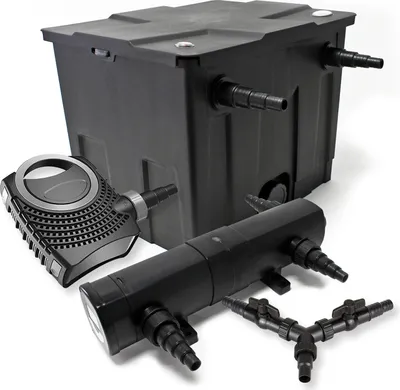 Produktbild von SunSun Komplettset: CBF-350 Teichfilter bis 12000 L Teichfilteranlage als Durchlauffilter, CTF-8000 SuperECO Teichpumpe 8000l/h 70W, CUV-236 Teichklärer UVC Klärer mit 36W, Y-Verteiler