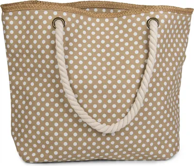 Produktbild von styleBREAKER Strandtasche mit Punkte Muster und Kordelgriffen | großes Hauptfach mit Reißverschluss | inkl. abnehmbarer Kosmetiktasche | Shopper Damen mit Bast-Detail