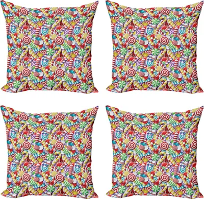 Produktbild von ABAKUHAUS Zuckerstange Kissenbezug Set (4 Stück), Bonbons Lollipops, Moderner Doppelseitiger Digitaldruck, 60 cm x 60 cm, Mehrfarbig