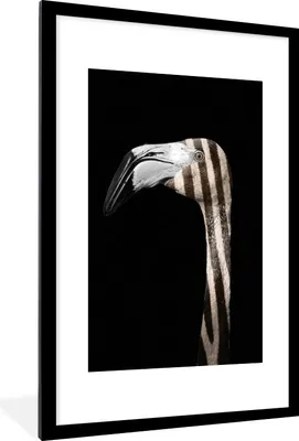 Produktbild von MuchoWow® MuchoWow® Gerahmtes Poster Flamingo - Porträt - Zebra 60x90 cm - Poster mit zchwarzem Bilderrahmen - Dekoration - Wandposter Wohnzimmer - Hochwertig