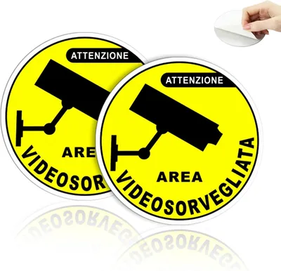 Immagine prodotto di Segnali di videosorveglianza, rotondi, riflettenti, di 10 cm di diametro, autoadesivi, adatti per interni ed esterni