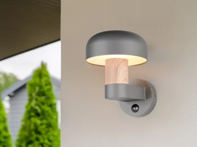 Produktbild von LED Außenwandleuchte mit Bewegungsmelder Anthrazit & Holzoptik, Hausbeleuchtung