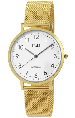 Produktbild von Q&Q Herrenuhr mit Milanaisearmband, Edelstahl, 3 bar, goldfarben