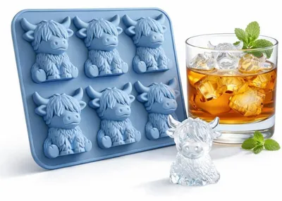 Zdjęcie produktu dla Silikonowa foremka do kostek lodu w kształcie miniaturowej krowy highland, 3D foremka do lodu, czekolady, galaretki, cukierków