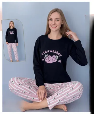 Immagine prodotto di Pigiama donna Schlafanzug Schwarz L Lang Warm 2-Teiler Set C-88