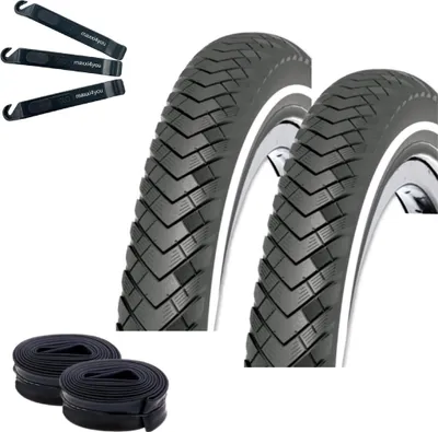 Immagine prodotto di 2 x Rexway "Conejo 03" Pneumatici per biciclette antiforatura neri con riflettente 47-622 (28 x 1,75) + 2 camere d'aria abbinate SV incl. levapneumatici maxxi4you