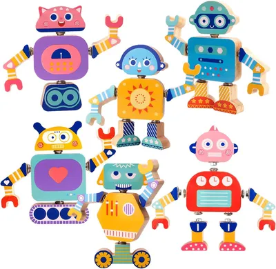 Image de Jouets robot en bois - Jouets de construction Montessori à partir de 3 ans