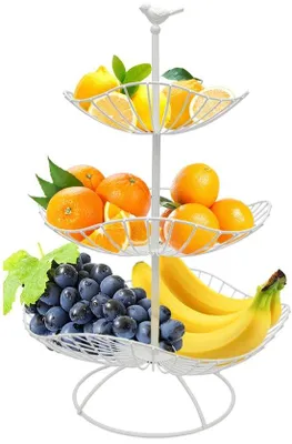 Produktbild von Ibenzoa® 3‑stufiger Metall-Obstkorb (weiß) – multifunktional & stabil, Aufbewahrung für Küche & Buffet, 31 cm H x 25 cm B x 20 cm T