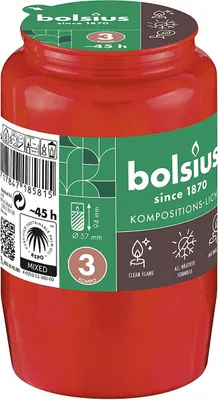 Produktbild von Bolsius RSPO Kompolicht Nachfüller Nr.3 rot Brenndauer 45 Stunden