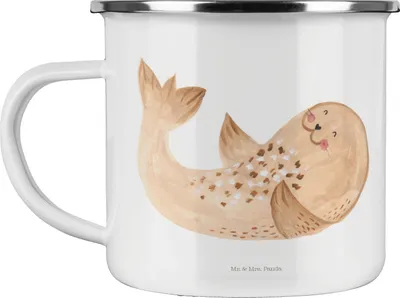 Produktbild von Mr. & Mrs. Panda Pott Robbe Liegen - Weiß - Geschenk, Teetasse, Nordsee, becher emaille, Lustige Sprüche, Kaffeepott, Tasse, Ostsee, Seehund, Meerestier, Strand, Haferl
