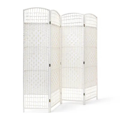 Zdjęcie produktu dla Parawan Relaxdays, wys. x szer. x gł.: 179 x 180 x 2 cm, składany parawan, parawan hiszpański, bambus, 4 elementy, nieprzezroczysty, biały