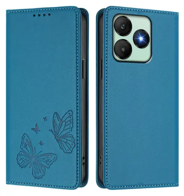 Produktbild von Lederhülle für Wiko T20, Schmetterling Prägung Leder Brieftasche Schutzhülle mit Ständer Blau