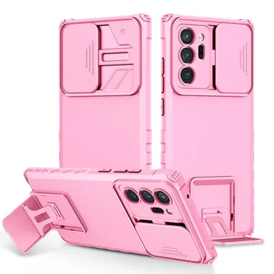 Produktbild von Galaxy Note 20 Ultra Hülle, Dual Layer Ständer Schutzhülle mit Schiebe Kamera Schutz für Samsung Galaxy Note 20 Ultra 5G Pink