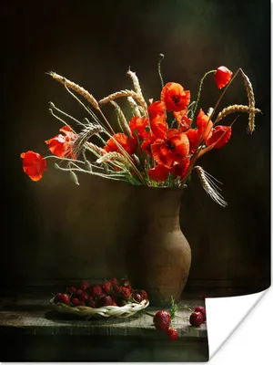 Produktbild von MuchoWow® Poster Mohnblumen - Stilleben - Obst 90x120 cm - Wohnzimmer