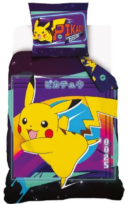 Imagen del producto de Juego de sábanas de algodón 140x200 con diseño de Pokémon Pikachu, para jóvenes