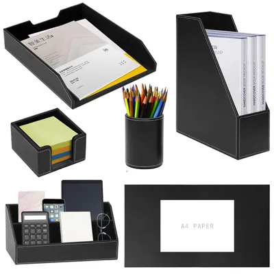 Produktbild von 6-teiliges Schreibtischorganizer-Set aus Kunstleder für das Büro