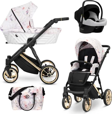 Image de Kunert Ivento Premium 3in1 Poussette en blanc/multicolore avec cadre doré et fleurs délicates